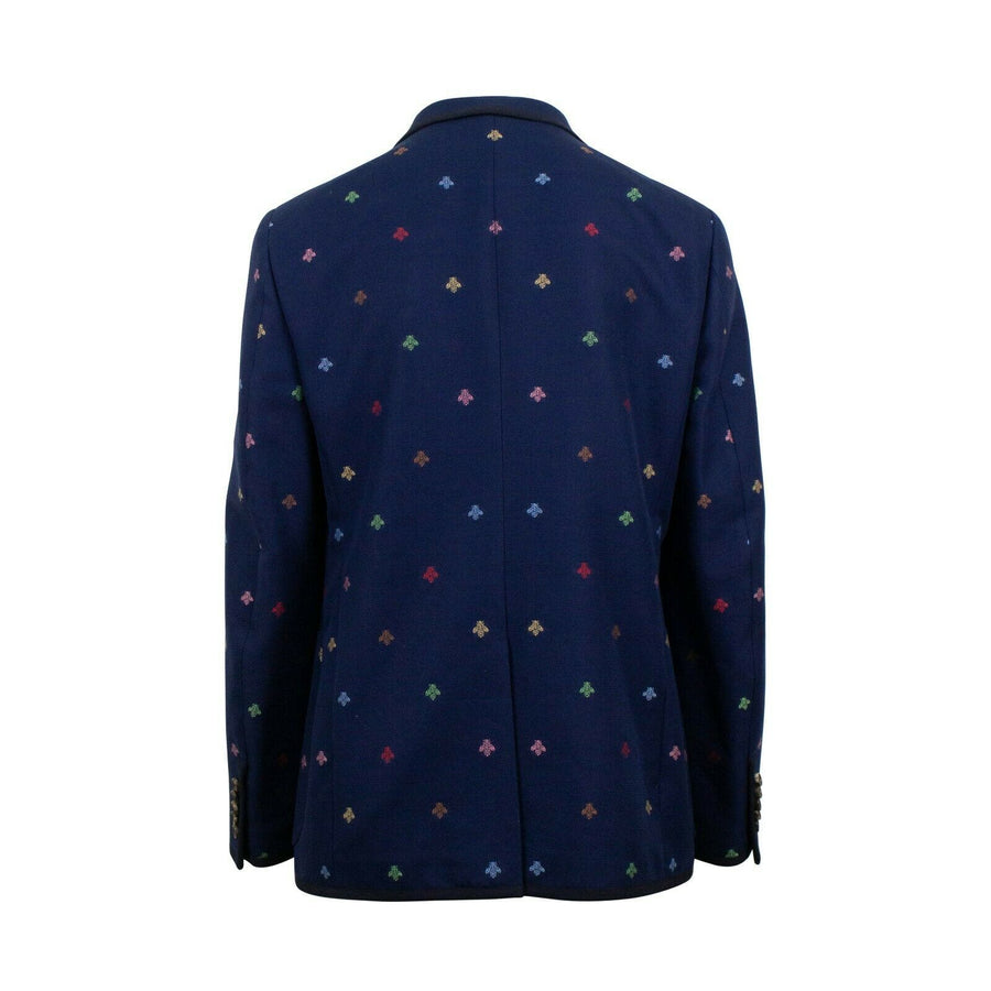 Cotton Appliqued Embroidered Blazer Jacket - Blue