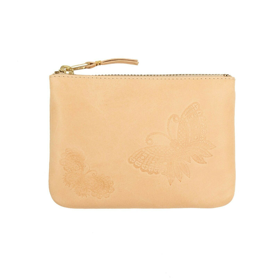 Leather Butterfly Embossed Wallet Pouch - Beige