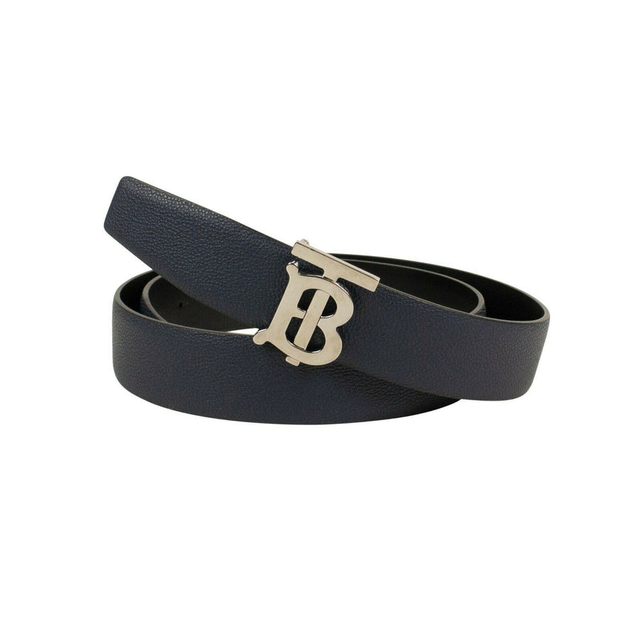 Leather Reversible Monogram Buckle Belt - Blue/Black