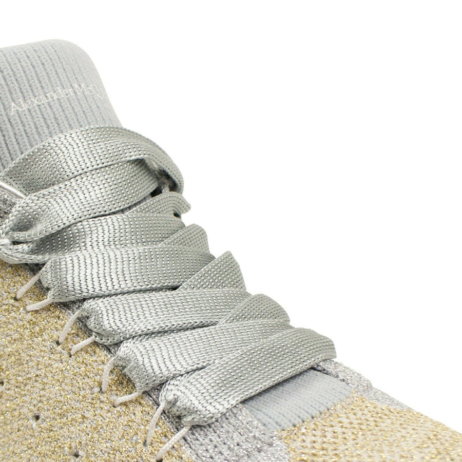 Knit Fabric Platform Sneakers - Gold / Silver