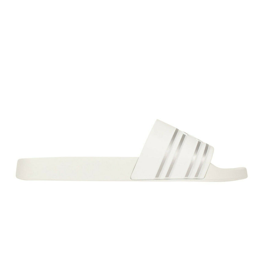 Stripe Logo Pool Slides - White / Silver