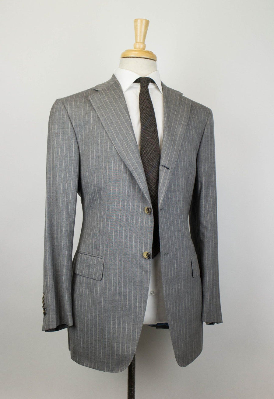 Drop 7 Striped Wool Blend 3 Roll 2 Button Suit - Gray