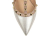 Metallic Leather Rockstud Ankle Strap Pumps - Silver / Blush