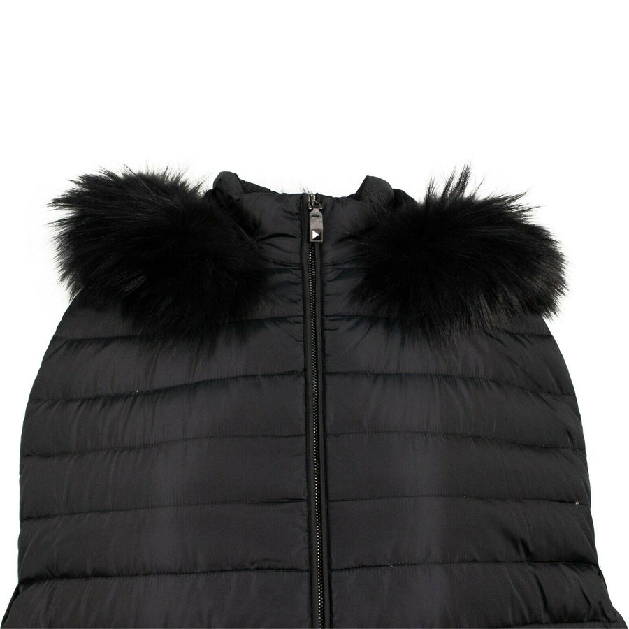 Puffer Cape Fur Collar Coat - Black