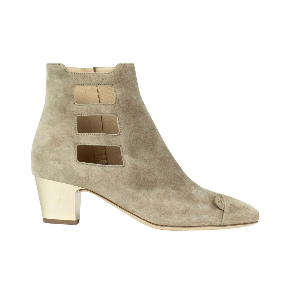 Suede Cut Out Cap Toe Short Boots - Beige