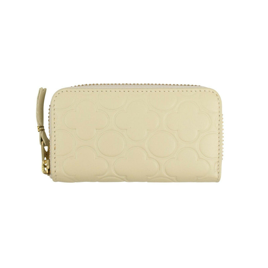 Leather Clover Embossed Mini Wallet Coin Purse - Ivory