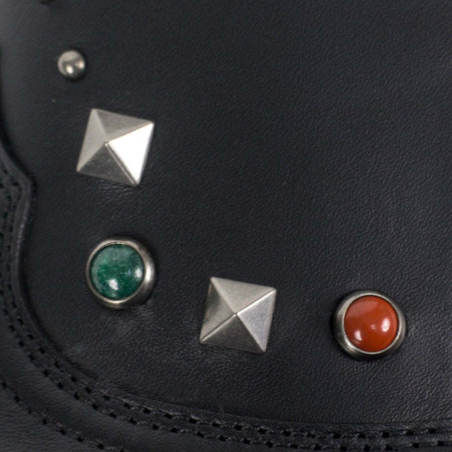 Multi-Color Stone Studded Texan Boots - Black