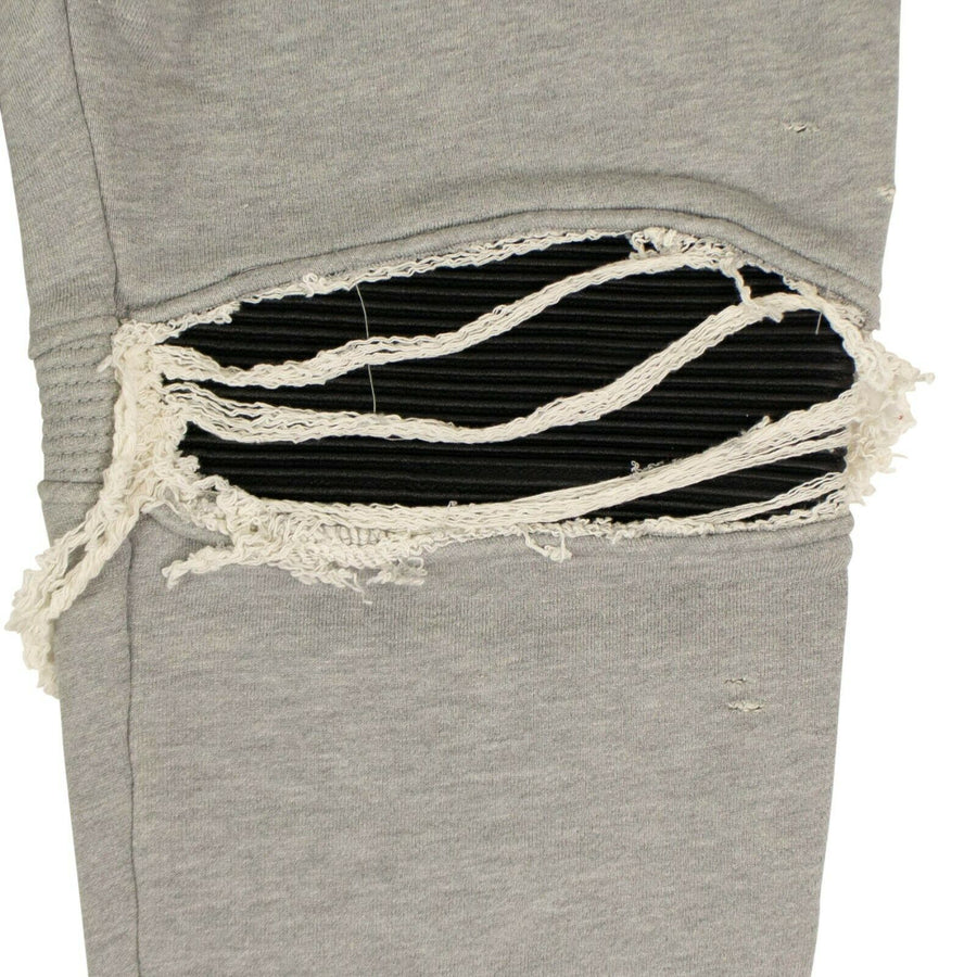 Moto Distressed Sweatpants - Heather Gray