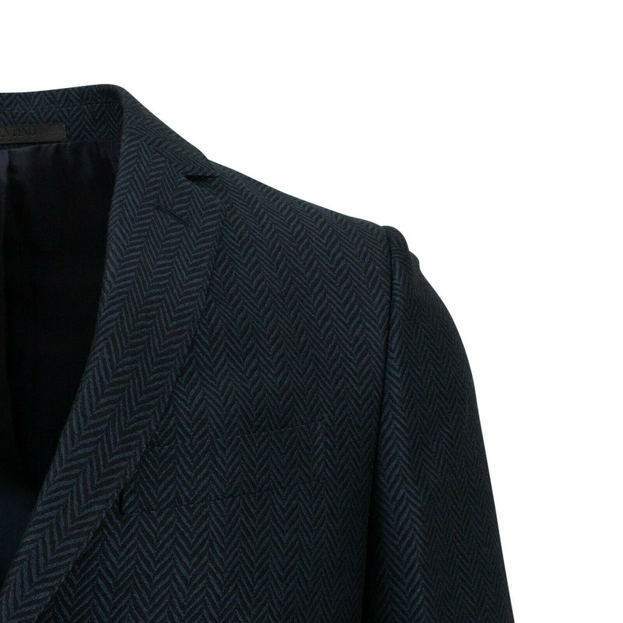 Herringbone 2 Button Wool Blend Suit - Navy Blue