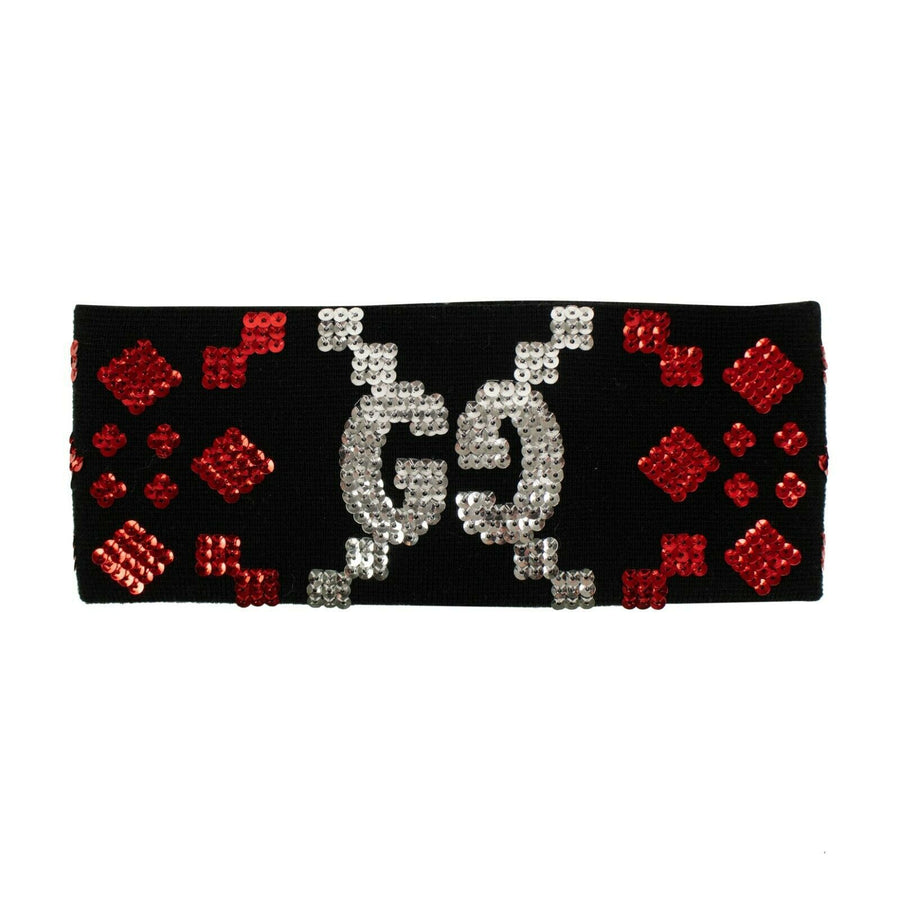 Wool Sequin GG Pattern Design Headband - Black