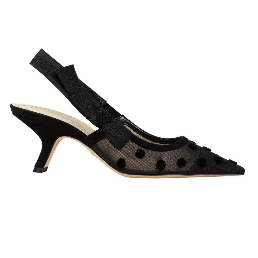 J'ADIOR Velvet Polka Dot Slingback Pumps - Black