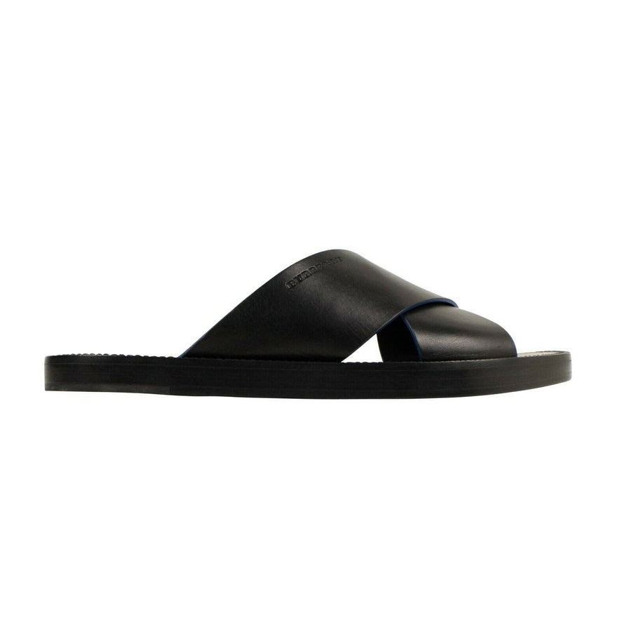 Contrast Leather Crossover Sandals Slippers - Black