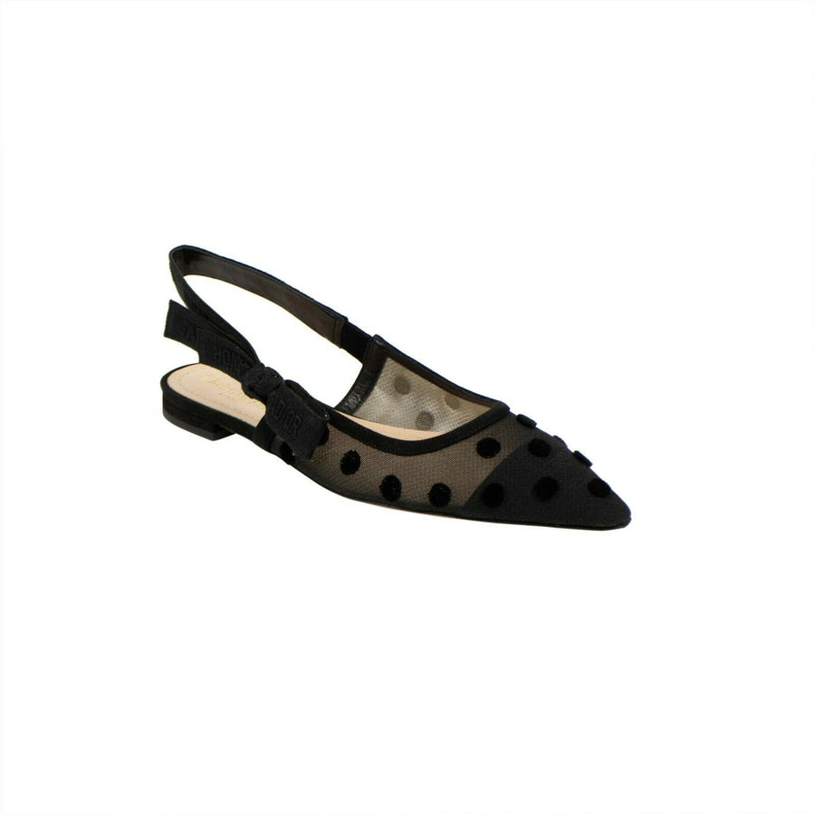 Velvet J'ADIOR Polka Dot Slingback Flats - Black