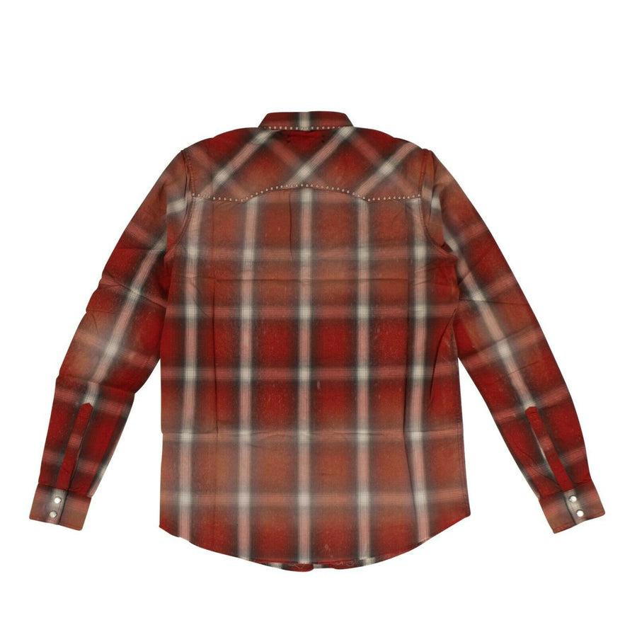 Western Plaid Button Down Shirt - Orange