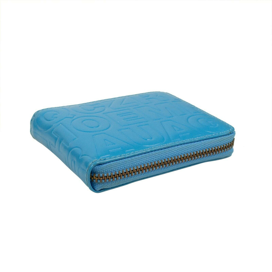 Leather Letter Embossed Small Wallet - Blue