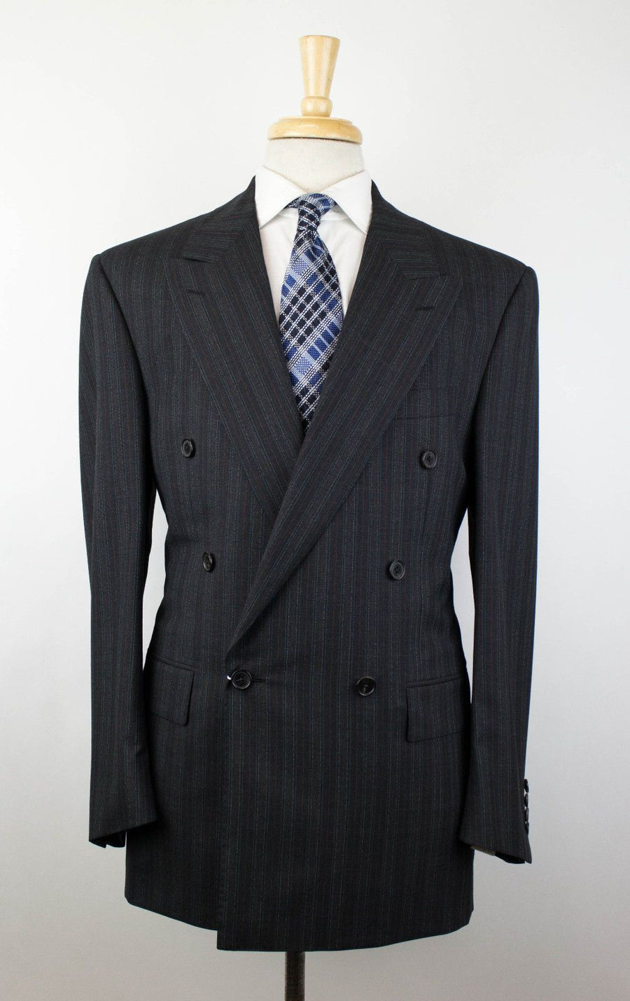 Striped Wool Double Breasted Suit - Gray