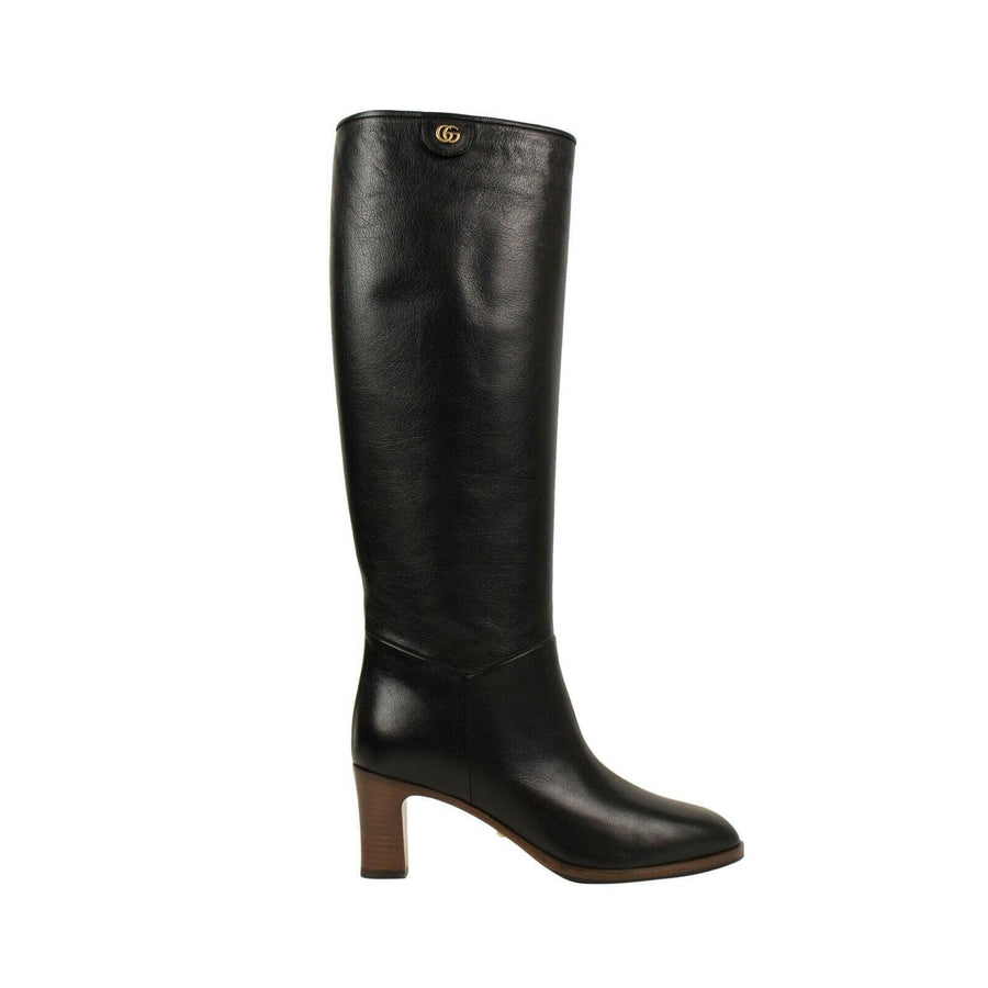 Women's Leather Knee-High Boots Heels - Black