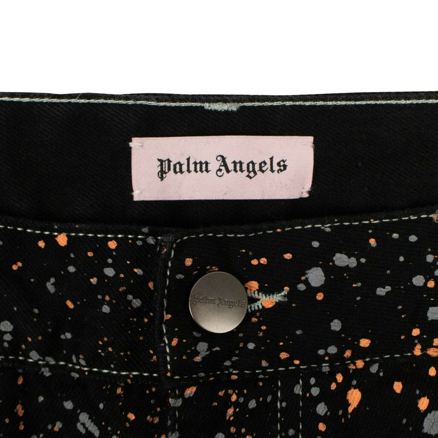 Cotton Paint Splattered Denim Pants -  Black