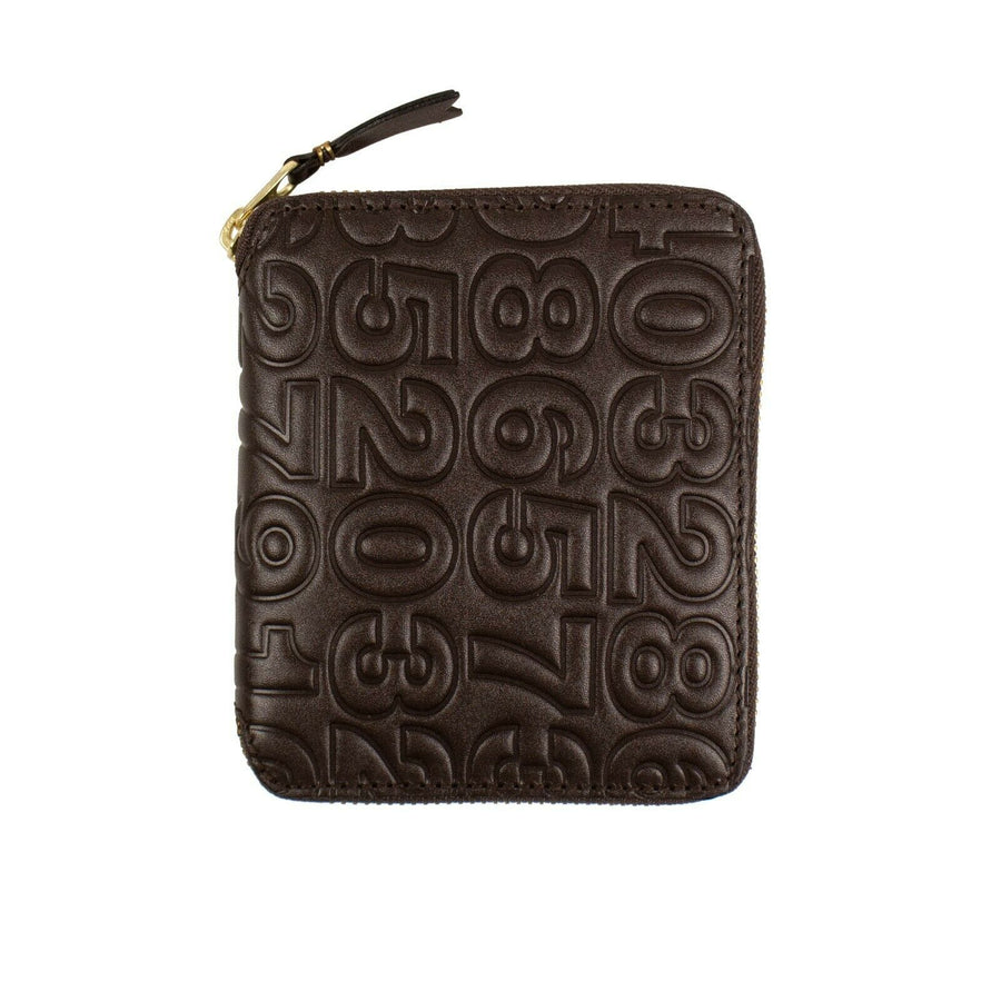 Leather Number Embossed Patchwork Square Wallet - Brown