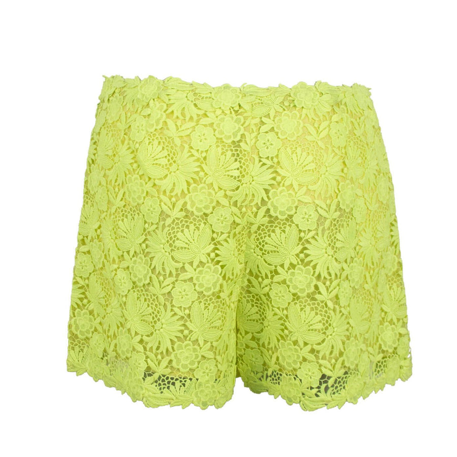 Floral Embroidered Shorts - Neon Yellow