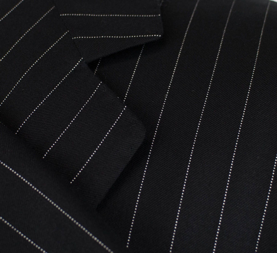 Drop 6 Pin Striped Super 150's Wool 2 Button Suit - Black / White