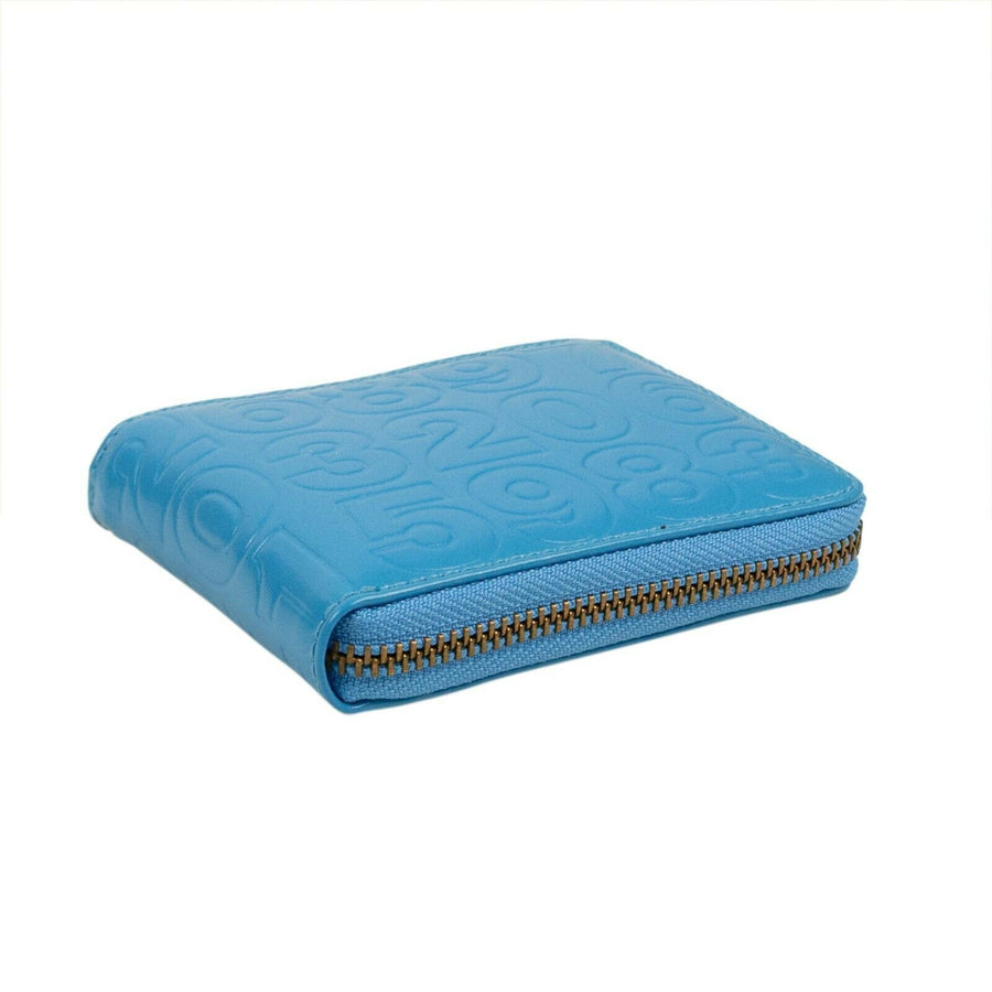 Leather Number Embossed Small Wallet - Blue