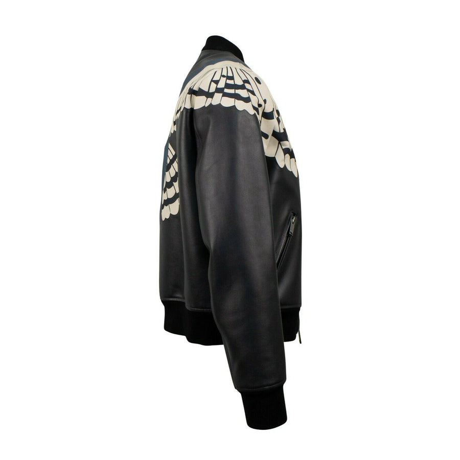 Owl Design Leather Jacket - Black / Blue