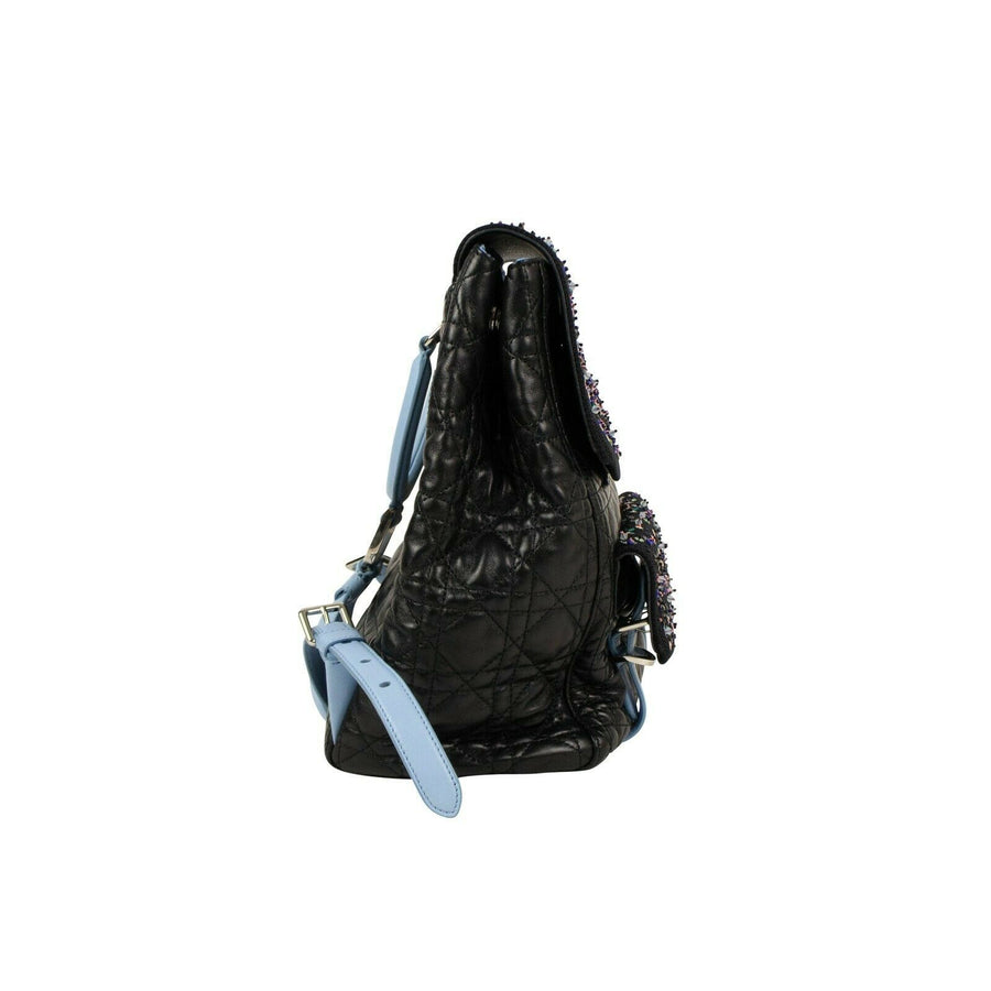 Large Stardust Embellished Leather Backpack - Black