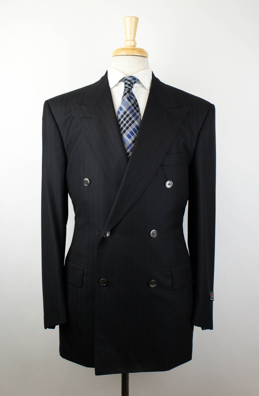 Super 150's Wool Double Breasted Suit - Black