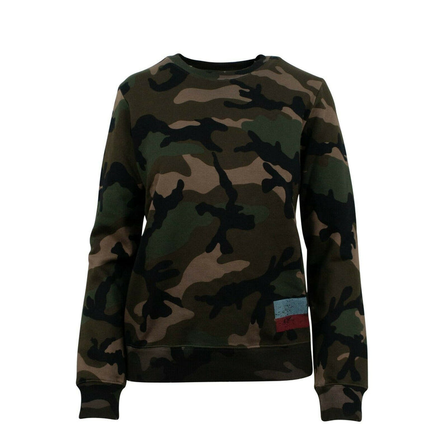 Camouflage Crew Neck Sweater Top - Green