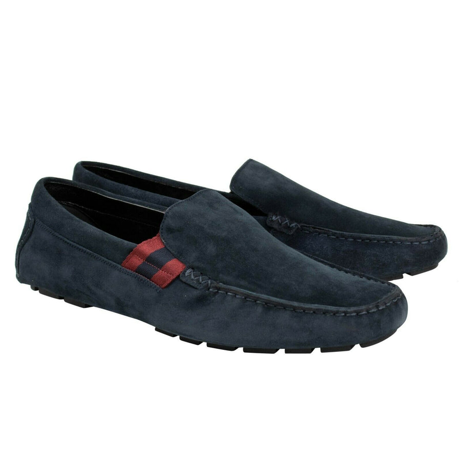 Men's Suede Web Detail Driver Loafers - Navy