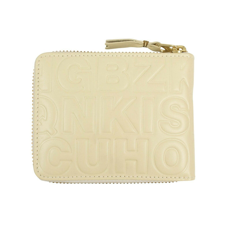 Leather Letter Embossed Small Wallet - Ivory