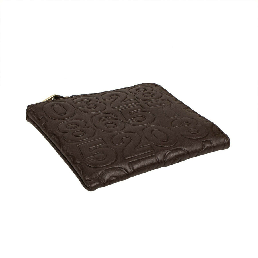 Leather Number Embossed Slim Wallet - Brown