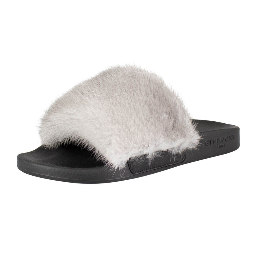 Mink Fur Slides - Gray