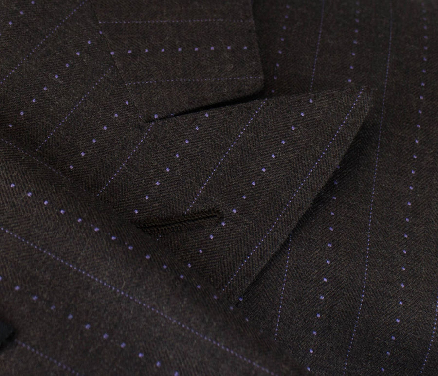 Drop 7 Striped Wool Double Breasted Suit - Brown