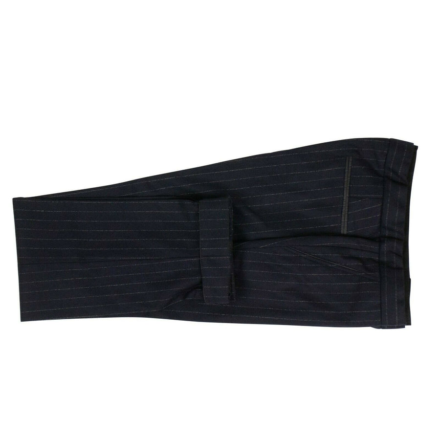 Pinstripe 4 Button Wool Blend Suit - Navy Blue