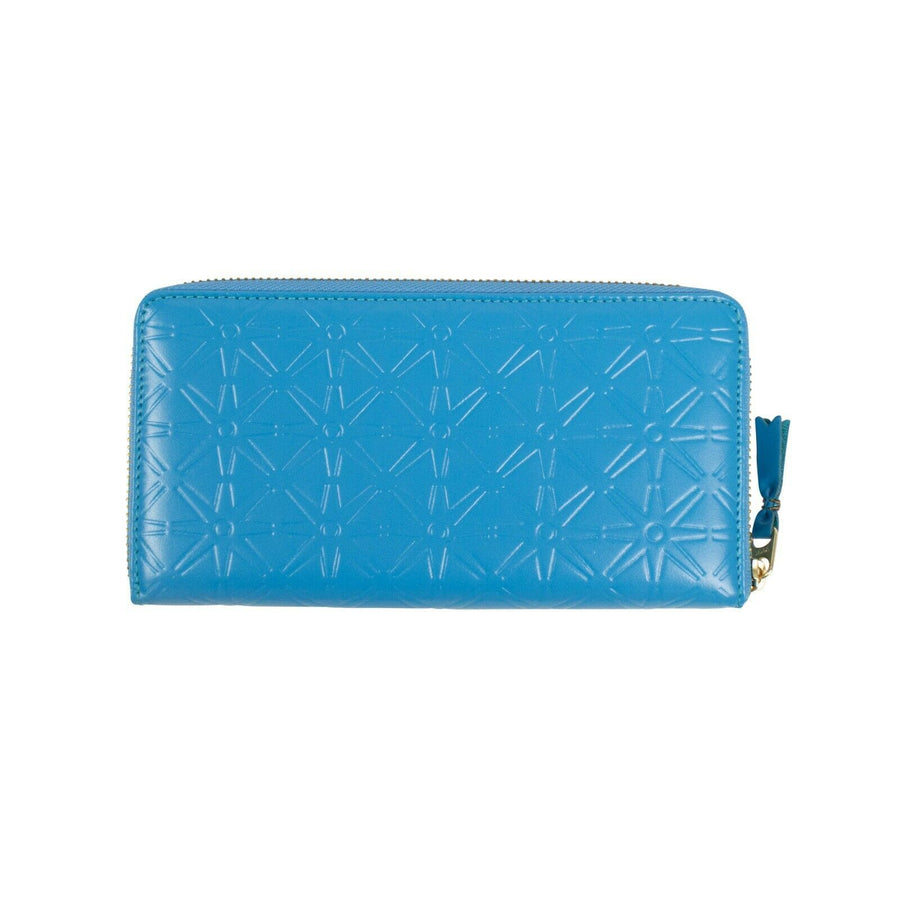 Leather Geometric Pattern Embossed Wallet - Blue