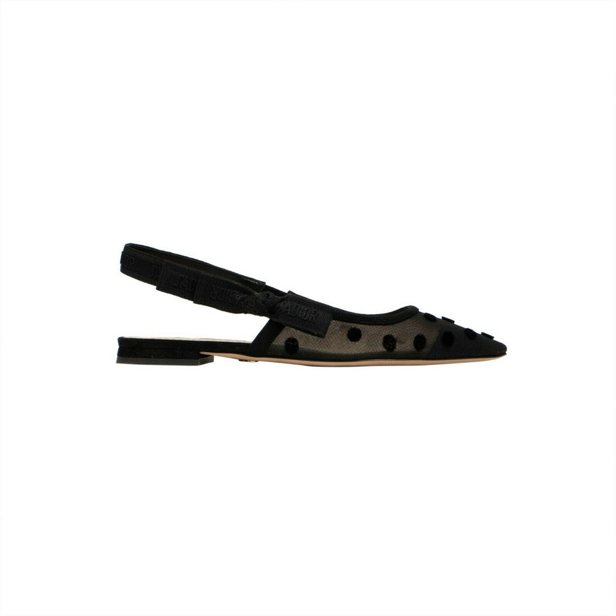 Velvet J'ADIOR Polka Dot Slingback Flats - Black