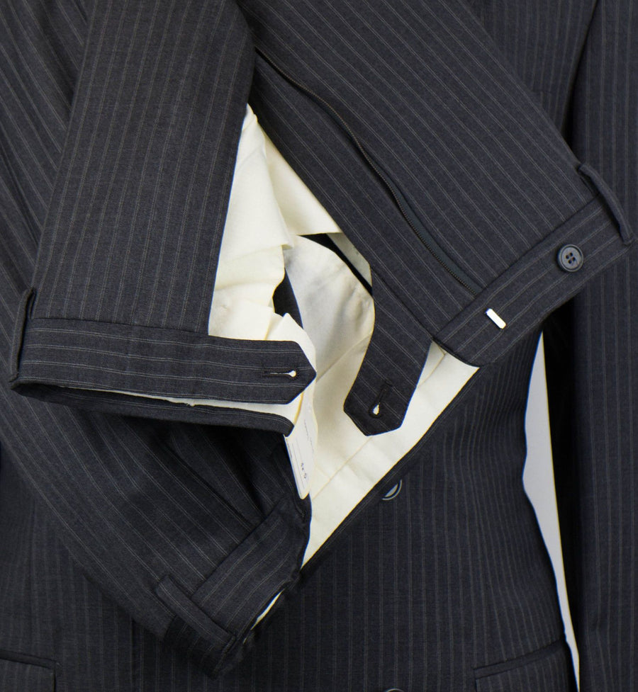 Striped Wool Double Breasted Suit - Gray