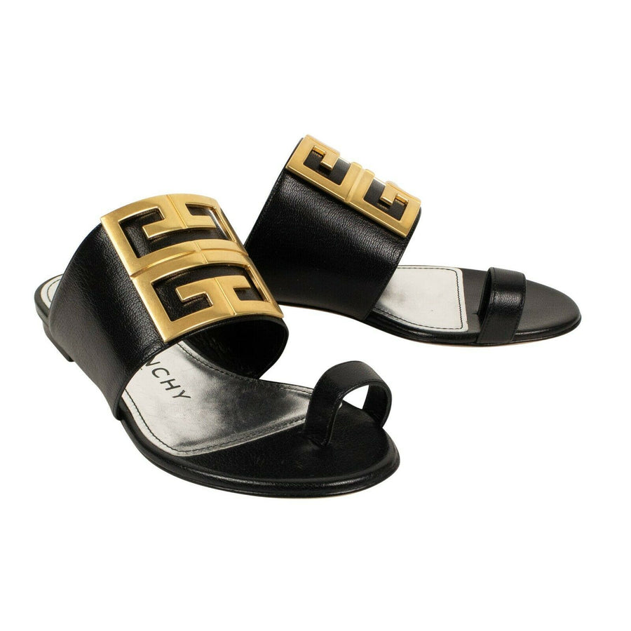 Leather 4G Buckle Toe Sandals - Black