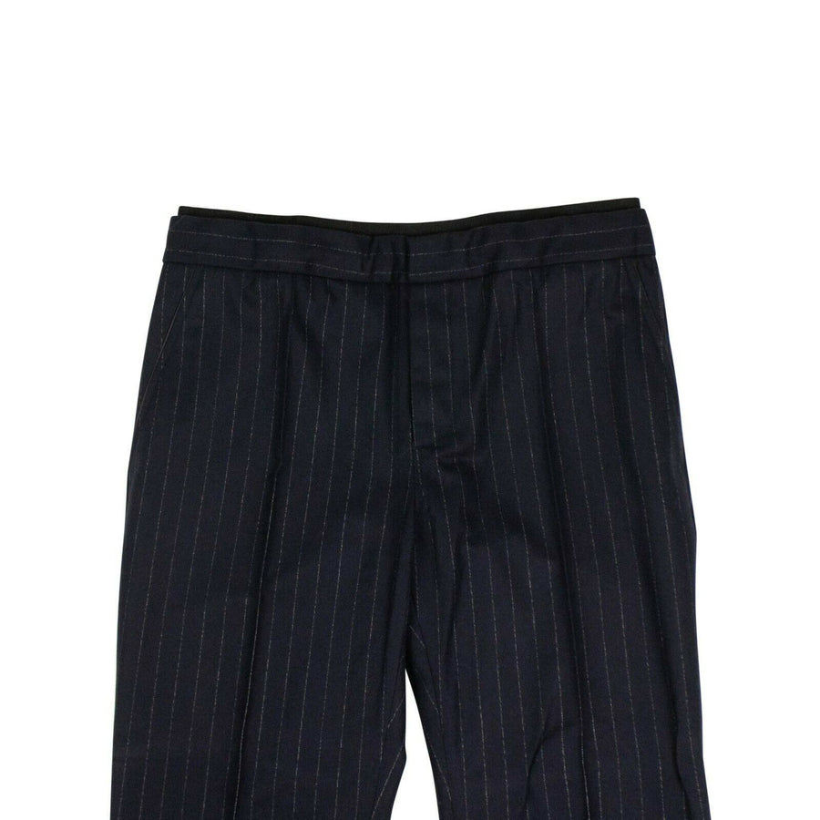 Pinstripe 4 Button Wool Blend Suit - Navy Blue