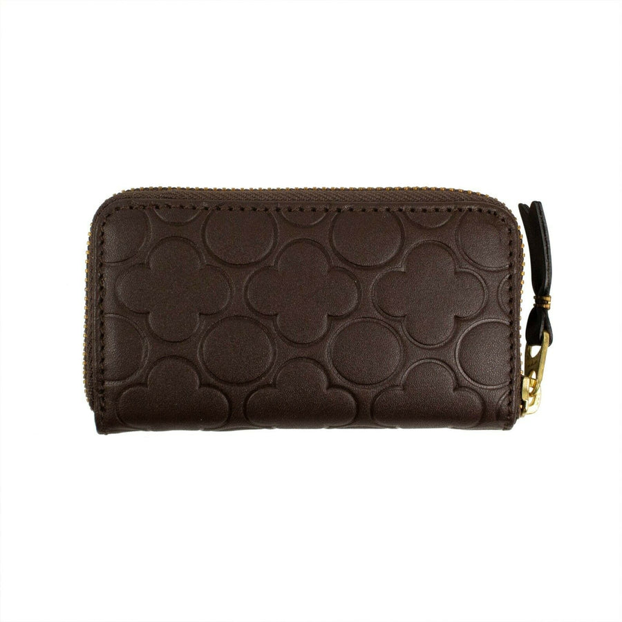 Leather Clover Embossed Mini Wallet Coin Purse - Brown