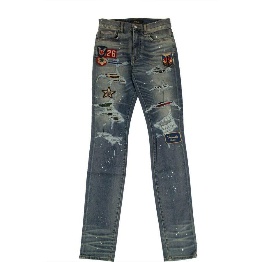 Denim Skinny Art Patch Painted Jeans - Blue