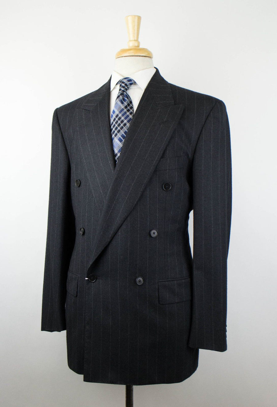 Striped Wool Double Breasted Suit - Gray