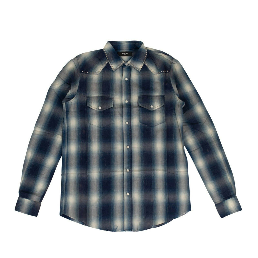 Western Plaid Button Down Shirt - Blue