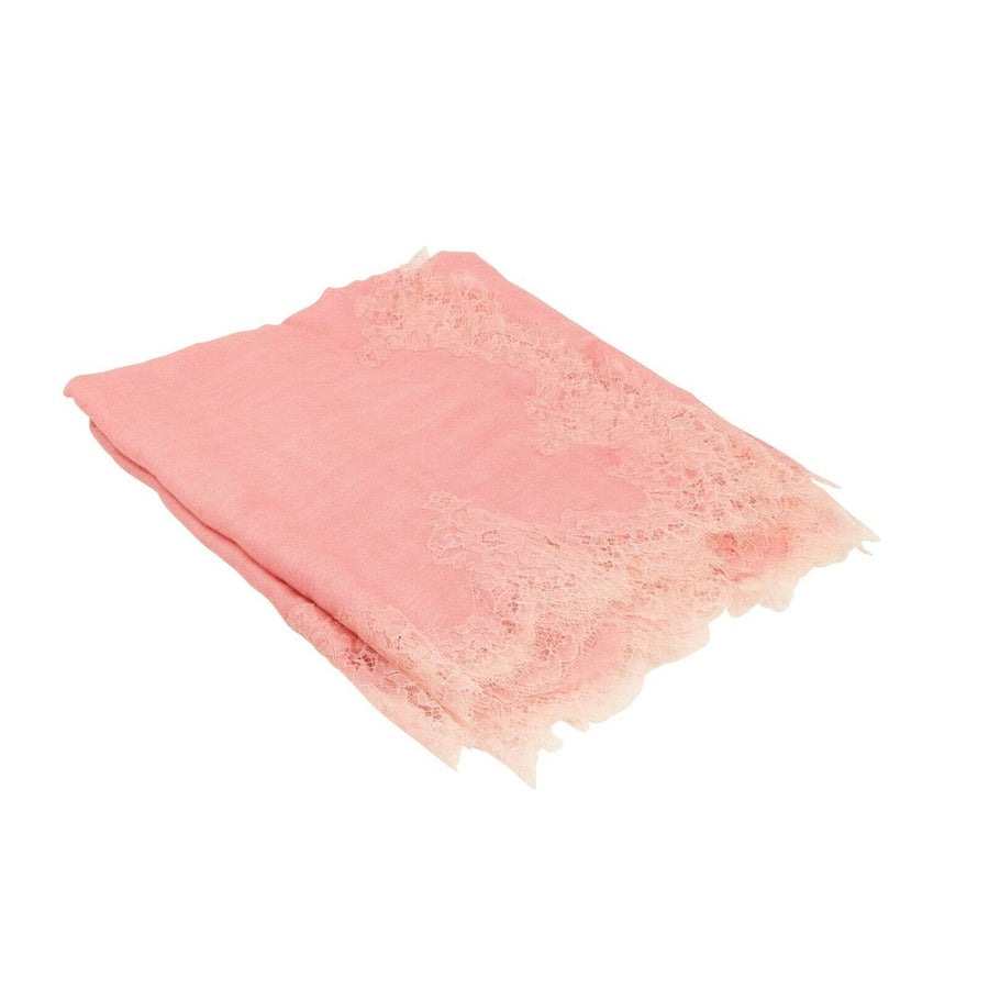 Wool Floral Lace Detail Scarf - Light Pink