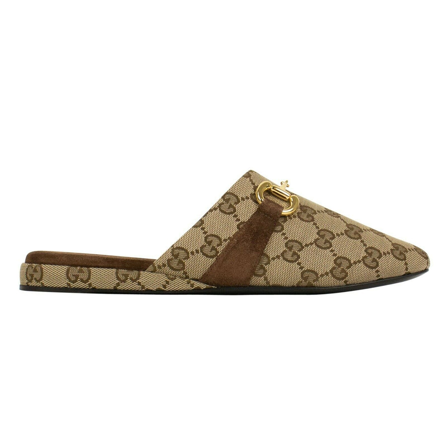 GG Print Mules Slippers - Brown