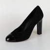 Suede And Patent Leather Cap Toe Pumps Heels - Black