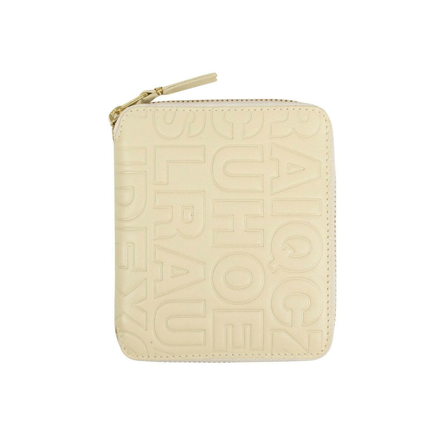 Leather Letter Embossed Square Wallet - Ivory