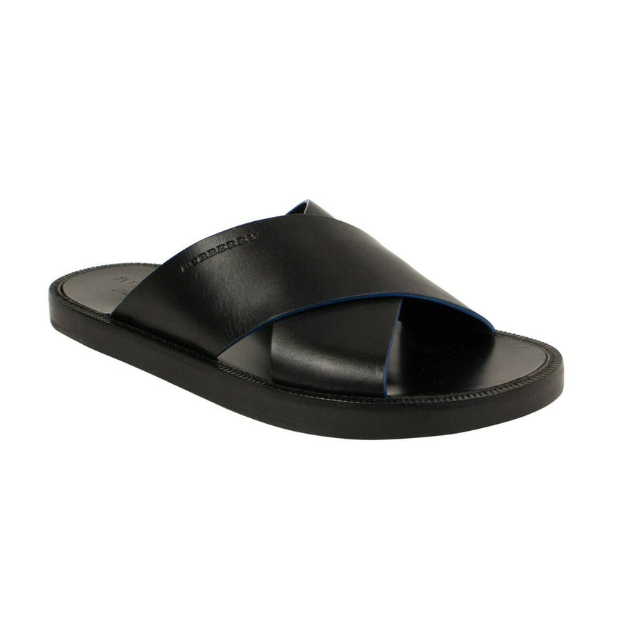 Contrast Leather Crossover Sandals Slippers - Black